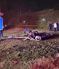 The mangled frame of an airplane lies at the scene of a crash near Nashville's Interstate 40 Monday night.
Mandatory Credit:	Metro Nashville Police Department via CNN Newsource