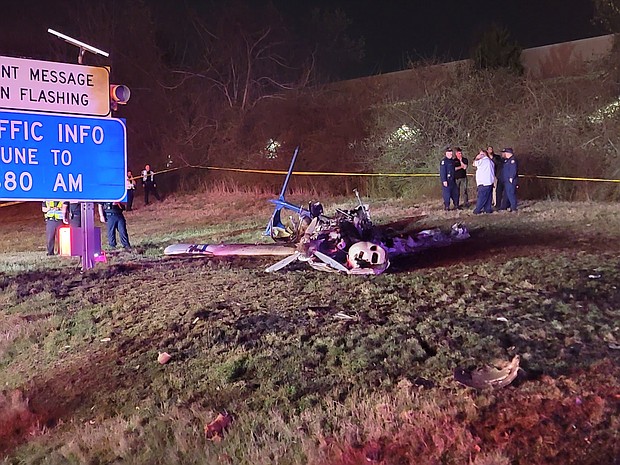 The mangled frame of an airplane lies at the scene of a crash near Nashville's Interstate 40 Monday night.
Mandatory Credit:	Metro Nashville Police Department via CNN Newsource