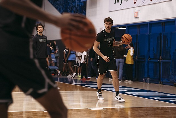 Romeo Myrthil (left) and Cade Haskins (right) from Dartmouth men's basketball team during a game on February 16 between Dartmouth and Columbia University in New York City.
Mandatory Credit:	Laura Oliverio/CNN via CNN Newsource