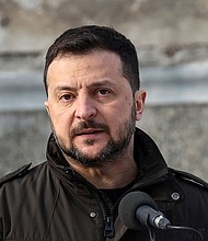 Volodymyr Zelensky said the missile strike came close to where he had met with Mitsotakis, March 6, 2024.
Mandatory Credit:	Reuters via CNN Newsource