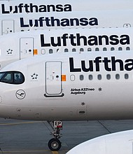 Lufthansa planes stand on the tarmac at Frankfurt airport in Germany on March 7, 2024, after a strike by staff forced the airport to close.
Mandatory Credit:	Kai Pfaffenbach/Reuters via CNN Newsource