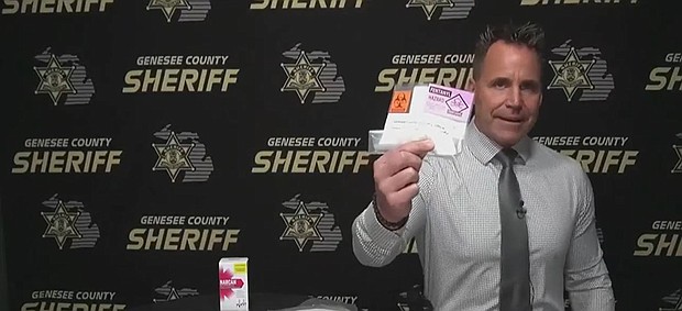 Genesee County Sheriff Chris Swanson is urging people to be vigilant about the dangers of fentanyl after four people overdosed at a work site in Genesee County.
Mandatory Credit:	WNEM via CNN Newsource