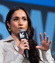 Meghan, Duchess of Sussex, said she experienced “cruel” online bullying and abuse, the “bulk” of which occurred during her pregnancies. She spoke at an event at the South by Southwest festival (SXSW) in Austin, Texas on Friday.
Mandatory Credit:	Suzanne Cordeiro/AFP/Getty Images via CNN Newsource