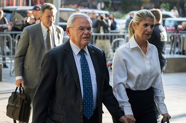 Democratic Sen. Bob Menendez of New Jersey and his wife Nadine Menendez arrive at the federal courthouse in New York, September 27, 2023.
Mandatory Credit:	Jeenah Moon/AP via CNN Newsource