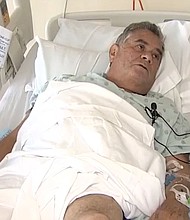 68-year-old, Rodrigo Constain, is sharing his survival story after his boat capsized and he was bitten by a crocodile while at the Florida Everglades.
Mandatory Credit:	WSVN via CNN Newsource