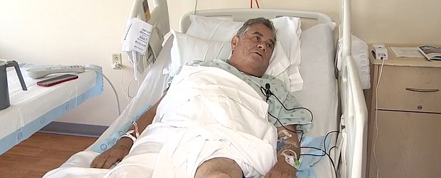 68-year-old, Rodrigo Constain, is sharing his survival story after his boat capsized and he was bitten by a crocodile while at the Florida Everglades.
Mandatory Credit:	WSVN via CNN Newsource