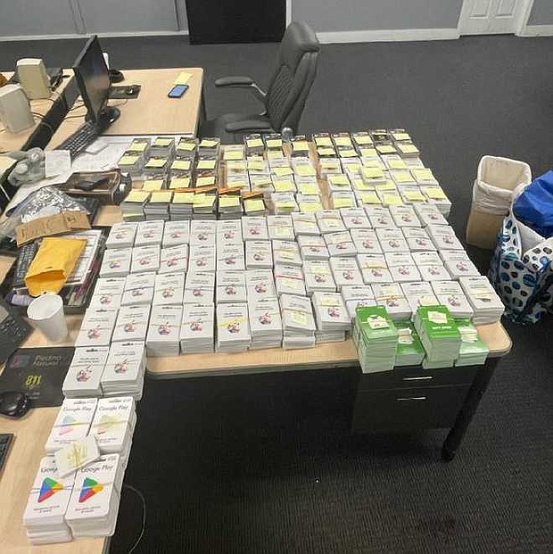 South Carolina (WYFF) -- Two men were arrested after deputies in South Carolina found nearly 7,000 gift cards in a stolen car.