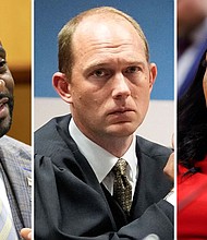 Fulton County Special Prosecutor Nathan Wade, Fulton County Superior Judge Scott McAfee and Fulton County District Attorney Fani Willis.
Mandatory Credit:	Pool/Getty Images via CNN Newsource