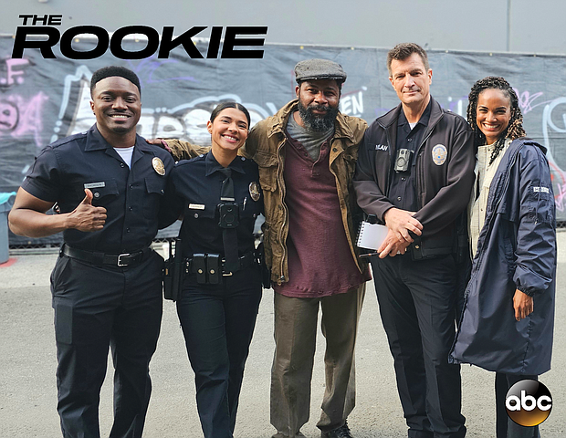 Kedrick Brown with the cast of 'The Rookie'
