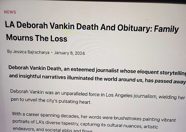 An AI-generated obituary for Deborah Vankin circulated online earlier this year.
Mandatory Credit:	Obtained by CNN via CNN Newsource