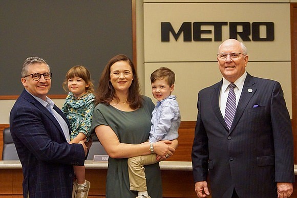 Alexandra (Alex) del Moral Mealer, new METRO Board Member, with her family and Harris County Commissioner Tom Ramsey