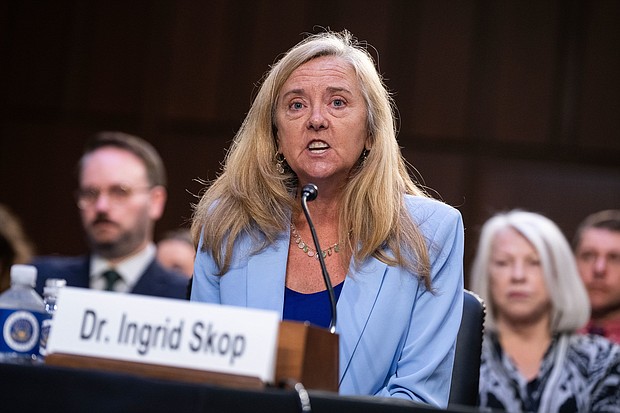 Dr. Ingrid Skop, vice president and director of medical affairs, Charlotte Lozier Institute, testifies during the Senate Judiciary Committee hearing on April 26, 2023.
Mandatory Credit:	Tom Williams/CQ-Roll Call, Inc./Getty Images via CNN Newsource