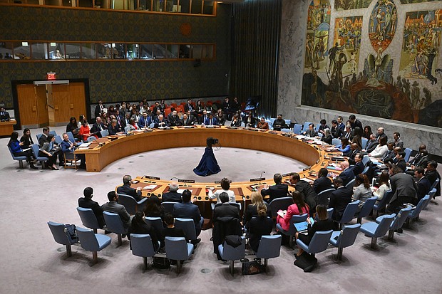 The United Nations Security Council meets on the situation in the Middle East, including the Palestinian question, at the UN headquarters in New York on March 25.
Mandatory Credit:	Angela Weiss/AFP/Getty Images via CNN Newsource