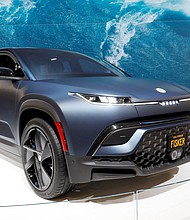 A Fisker Ocean is displayed during CES 2022 at the Las Vegas Convention Center in Las Vegas, Nevada, January 5, 2022.
Mandatory Credit:	Steve Marcus/Reuters via CNN Newsource