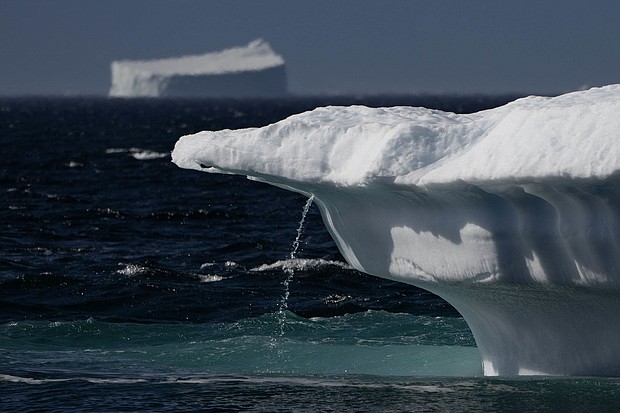 Flowing water from melting ice in Scoresby Fjord, Greenland, on August 12, 2023.
Mandatory Credit:	Olivier Morin/AFP/Getty Images via CNN Newsource
