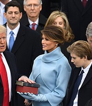 Trump takes the oath of office during his presidential inauguration in January 2017.
Mandatory Credit:	Mark Ralston/AFP/Getty Images via CNN Newsource