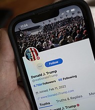In this photo illustration, Republican presidential candidate former President Donald Trump's social media platform Truth Social is shown on a cell phone on March 25, in Chicago, Illinois.
Mandatory Credit:	Scott Olson/Getty Images via CNN Newsource