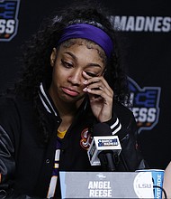 Angel Reese speaks to the media after LSU's defeat against the Iowa Hawkeyes.
Mandatory Credit:	Sarah Stier/Getty Images via CNN Newsource
