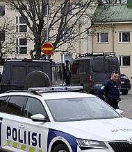 Police arrive after a shooting at Viertola school in Vantaa, Finland, Tuesday, April 2.
Mandatory Credit:	Markku Ulander/Lehtikuva/Reuters via CNN Newsource