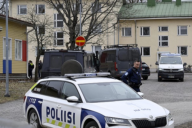 Police arrive after a shooting at Viertola school in Vantaa, Finland, Tuesday, April 2.
Mandatory Credit:	Markku Ulander/Lehtikuva/Reuters via CNN Newsource