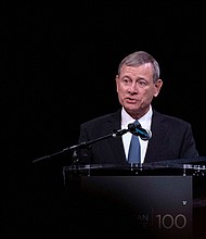 A Florida man was sentenced April 1 to 14 months in prison for threatening to kill Chief Justice John Roberts last year. Roberts is pictured delivering remarks at The American Law Institute's 2023 Annual Dinner at the National Building Museum in Washington, DC, on May 23, 2023.
Mandatory Credit:	Sarah Silbiger/Reuters/File via CNN Newsource