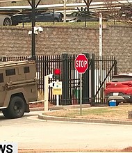 A suspect was arrested after ramming an entrance gate to the FBI’s Atlanta field office on April 1 in an attempt to gain entry to the facility, bureau officials said.
Mandatory Credit:	WANF via CNN Newsource