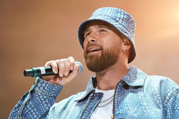 Travis Kelce of the Kansas City Chiefs is bringing his Kelce Jam music festival back to the city in May. He is seen during Kelce Jam at Azura Amphitheater in April 2023 in Bonner Springs, Kansas.
Mandatory Credit:	Kyle Rivas/Getty Images via CNN Newsource