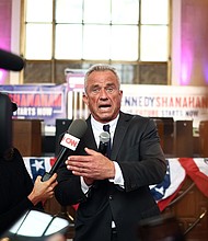 Independent presidential candidate Robert F. Kennedy Jr. speaks to the media at a Cesar Chavez Day event at Union Station in Los Angeles on March 30.
Mandatory Credit:	Mario Tama/Getty Images via CNN Newsource