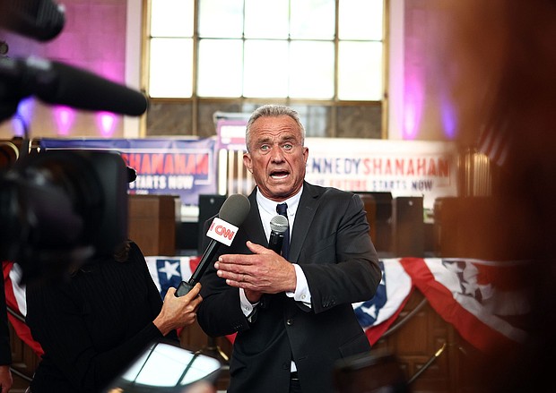 Independent presidential candidate Robert F. Kennedy Jr. speaks to the media at a Cesar Chavez Day event at Union Station in Los Angeles on March 30.
Mandatory Credit:	Mario Tama/Getty Images via CNN Newsource