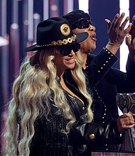 Beyoncé accepts the Innovator Award from Stevie Wonder onstage during the 2024 iHeartRadio Music Awards at Dolby Theatre on April 1 in Hollywood, California.
Mandatory Credit:	Amy Sussman/Getty Images via CNN Newsource
