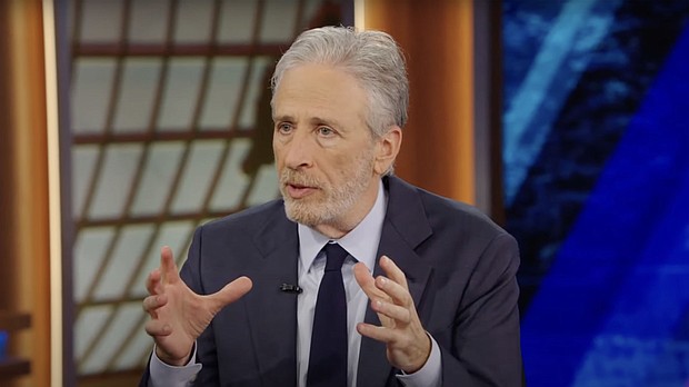 Jon Stewart is pictured in a screengrab taken from a segment of The Daily Show during his interview with Federal Trade Commission Chair Lina Khan on Monday, April 1.
Mandatory Credit:	The Daily Show via YouTube via CNN Newsource