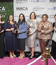2024 Sheroes in Media Awards Honorees (L to R):

Yvette Cabrera, President, National Association of Hispanic Journalists

Emily Wilkins, President, National Press Club

Katina Arnold, Board Chair, Alliance for Women in Media Foundation

Nicole Dungca, President, Asian American Journalists Association

Katherine Reynolds Lewis, Founder, Institute for Independent Journalists

Tracie Powell, Founder and CEO, The Pivot Fund, Inc.

Janet Dewart Bell, Board Chair, Women’s Media Center

Alicia Bell, Director, Racial Equity in Journalism Fund, Borealis Philanthropy

Mary Kraus, Founder and Executive Chairman of APCO (Lifetime Achievement)*

Janet Yang, President, Academy of Motion Picture Arts and Sciences (Luminary)*