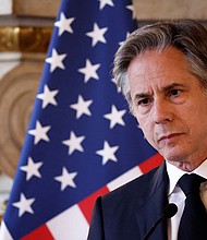 Secretary of State Antony Blinken gives a press conference following his meeting with French Foreign minister at the Ministry of Foreign Affairs in Paris, on April 2.
Mandatory Credit:	Benoit Tessier/AFP/POOL/Getty Images via CNN Newsource