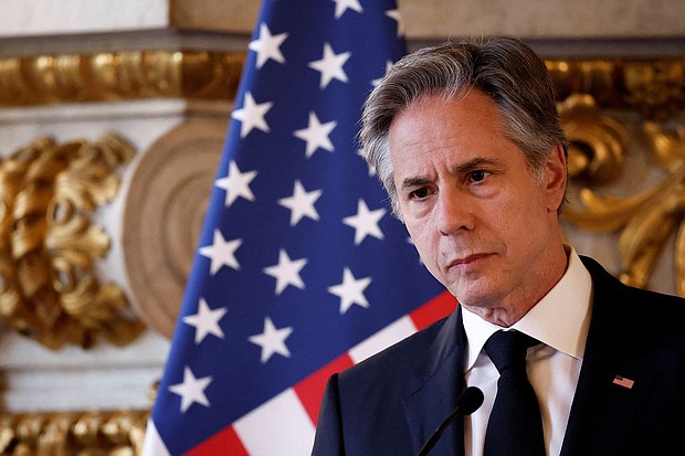 Secretary of State Antony Blinken gives a press conference following his meeting with French Foreign minister at the Ministry of Foreign Affairs in Paris, on April 2.
Mandatory Credit:	Benoit Tessier/AFP/POOL/Getty Images via CNN Newsource