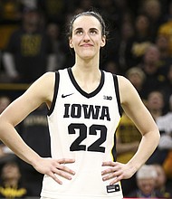 Caitlin Clark takes in the applause of the crowd during a game against Michigan in February.
Mandatory Credit:	Matthew Holst/Getty Images via CNN Newsource