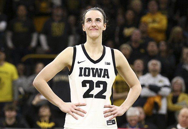 Caitlin Clark takes in the applause of the crowd during a game against Michigan in February.
Mandatory Credit:	Matthew Holst/Getty Images via CNN Newsource