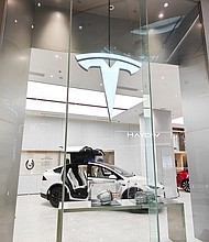 Models of the new energy vehicle series are being displayed at a Tesla store in Shanghai, China, on March 26.
Mandatory Credit:	Costfoto/NurPhoto/Getty Images via CNN Newsource