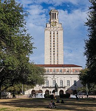 Pictured is the landmark UT Tower on the University of Texas campus in Austin. The University is eliminating an unknown number of diversity, equity and inclusion staff positions.
Mandatory Credit:	Aaron E. Martinez/Austin American-Statesman/USA Today Network via CNN Newsource