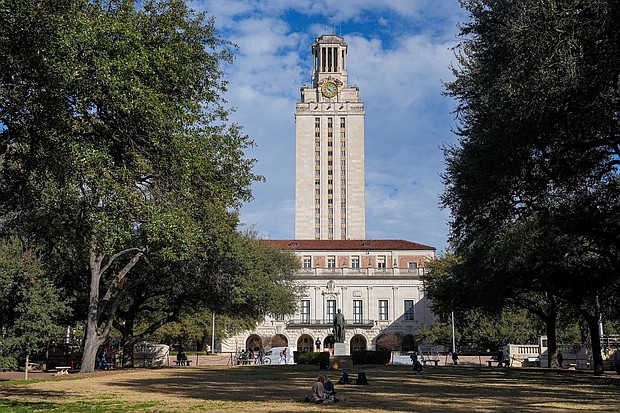 Pictured is the landmark UT Tower on the University of Texas campus in Austin. The University is eliminating an unknown number of diversity, equity and inclusion staff positions.
Mandatory Credit:	Aaron E. Martinez/Austin American-Statesman/USA Today Network via CNN Newsource