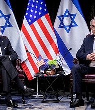 In this October 2023 photo, President Joe Biden meets with Israeli Prime Minister Benjamin Netanyahu discuss the war between Israel and Hamas, in Tel Aviv, Israel.
Mandatory Credit:	Miriam Alster/Pool/Reuters/File via CNN Newsource