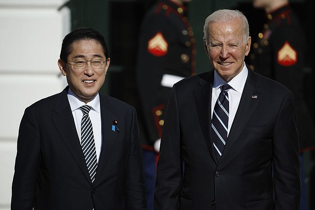 U.S. President Joe Biden poses for photographs with Japanese Prime Minister Kishida Fumio after his arrival at the White House on January 13, 2023 in Washington, DC.
Mandatory Credit:	Chip Somodevilla/Getty Images North America/Getty Images via CNN Newsource