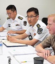In this photo provided by the US Navy, military representatives from US Indo-Pacific Command, US Pacific Fleet, and US Pacific Air Forces meet with People's Republic of China People's Liberation Army representatives for the Military Maritime Consultative Agreement Working Group in Honolulu, Hawaii in early April.
Mandatory Credit:	Mass Communication Specialist 1st Class Randi Brown/US Navy via CNN Newsource
