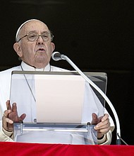 Pope Francis delivers his Angelus blessing from his studio overlooking St. Peter's Square in the Vatican City on on April 7.
Mandatory Credit:	Vatican Pool/Getty Images via CNN Newsource