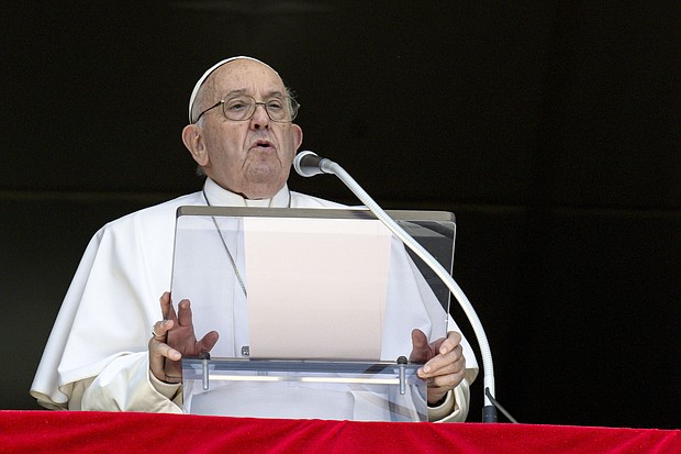 Pope Francis delivers his Angelus blessing from his studio overlooking St. Peter's Square in the Vatican City on on April 7.
Mandatory Credit:	Vatican Pool/Getty Images via CNN Newsource