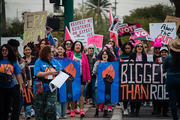 Demonstrators during a Women's March rally in Phoenix, Arizona, in January.
Mandatory Credit:	Caitlin O'Hara/Bloomberg/Getty Images via CNN Newsource