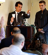 Jack Burkman, a lawyer and Republican operative, and Jacob Wohl, an internet activist, speak during a news conference in Arlington, Virginia, in November 2018.
Mandatory Credit:	Joshua Roberts/Reuters/File via CNN Newsource