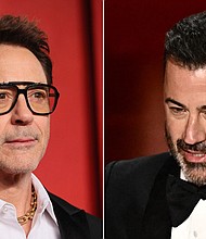Robert Downey Jr. responds to Jimmy Kimmel’s joke about him at the Oscars.
Mandatory Credit:	Danny Moloshok/Reuters/Patrick T. Fallon/AFP/Getty Images via CNN Newsource