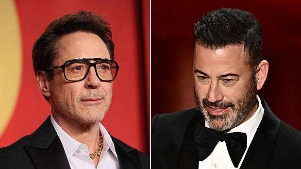 Robert Downey Jr. responds to Jimmy Kimmel’s joke about him at the Oscars.
Mandatory Credit:	Danny Moloshok/Reuters/Patrick T. Fallon/AFP/Getty Images via CNN Newsource
