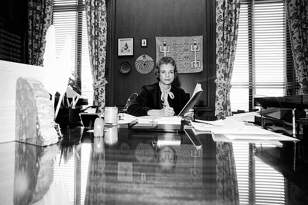 Justice Sandra Day O'Connor in her chambers at the US Supreme Court in Washington, DC, in October 1981.
Mandatory Credit:	David Hume Kennerly/Getty Images via CNN Newsource