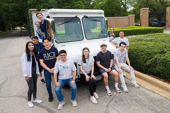Four teams of Rice University engineering students converted a 1997 Chevy P30 delivery van into a fully electric vehicle in …